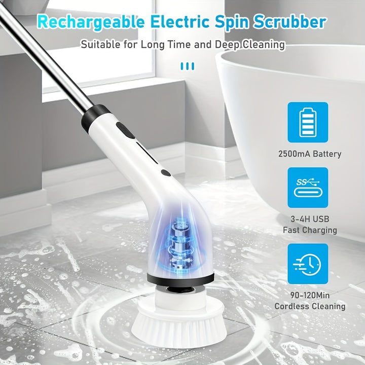 2025 9in 1 Electric Spin Scrubber | Dual Adjustable Speeds | Cordless | Adjustable & Detachable Handle | 9 Replaceable Brush Heads | Up to 420RPM | for Floor, Bathroom, Tub, Tile