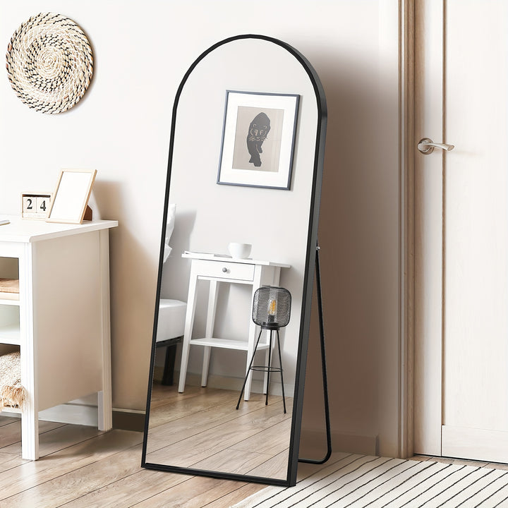 Miroir plein longueur noir arqué 64"x21", miroir mural debout, incliné ou monté pour chambre, salon, vestiaire, miroir en aluminium, moderne