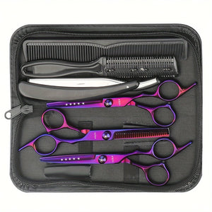 TINMARDA 7pcs Professional Hair Styling Kit - Vibrant Clippers, Scissors & Thinning Shears Set with Black Case, Ideal for All Hair Types - Salon-Quality Accessories for Home Barbers and Stylists