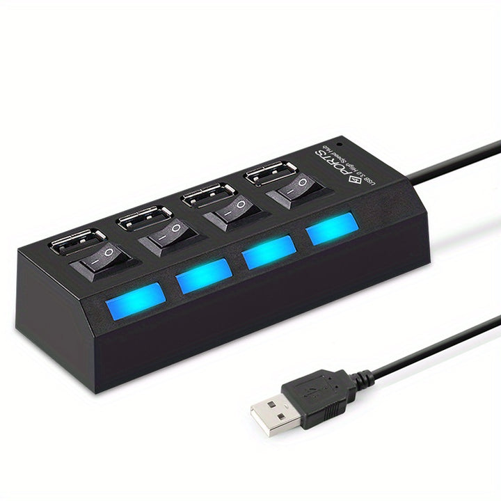 WHXMSH High-Speed USB 2.0 Hub - Expand Your Device's Connectivity with 4/7 Ports, LED Indicator Switches, Compact & Lightweight Design for PC & Laptop - Black