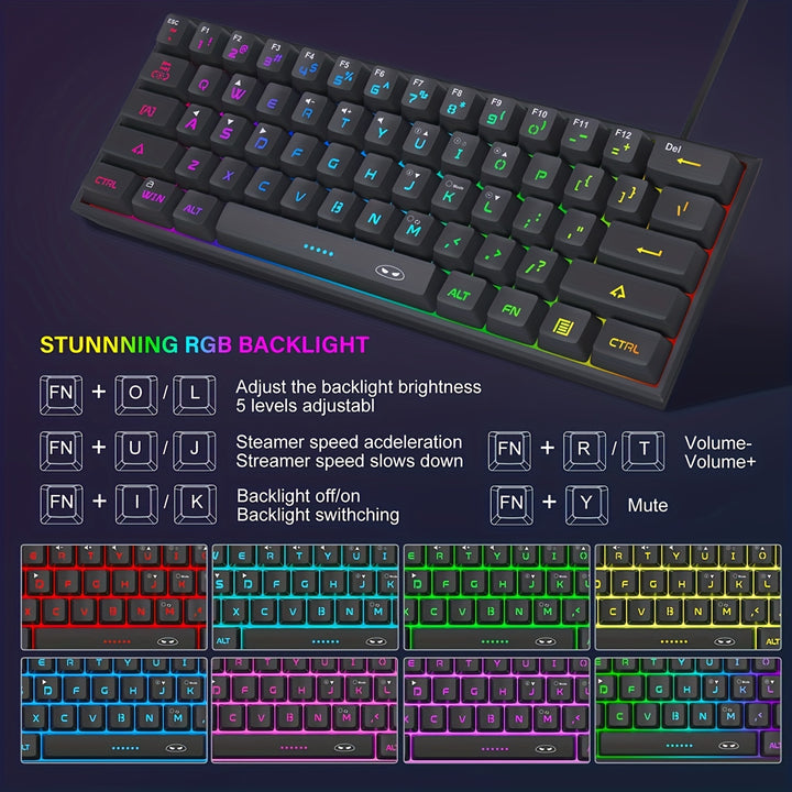 MageGee TS91 Mini 60% Gaming/Office Keyboard, Keycap Type Wired RGB Backlit Compact Computer Keyboard For Windows/Mac/Laptop