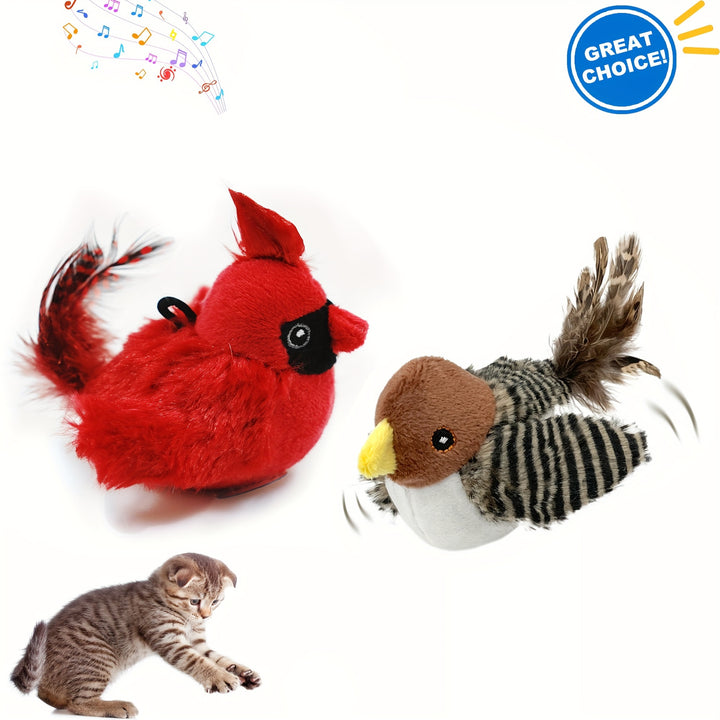 Sparrow Bird-Shaped Pet Toy, Fabric, Animal Print, Battery Powered, Non-rechargeable, Suitable for All Breed Sizes, Safe Button Battery, Interactive Play for Cats