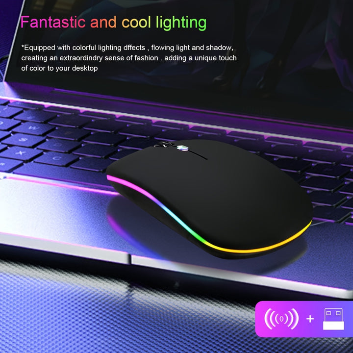 Dual Mode Silent Wireless Mouse with RGB Backlight, Adjustable DPI for Gaming & Office - Cordless without Battery, Modern Material Design