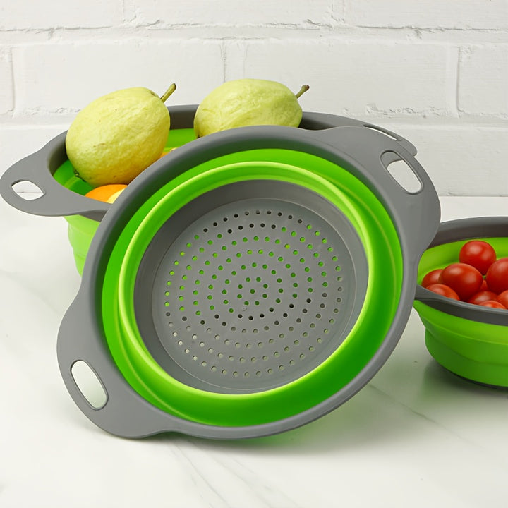 Silicone Kitchen Drain Basket Set - 1/2 Set, Collapsible, Round Funnel, 1 Large & 1 Small, Ideal for Draining Pasta, Veggies & Fruits