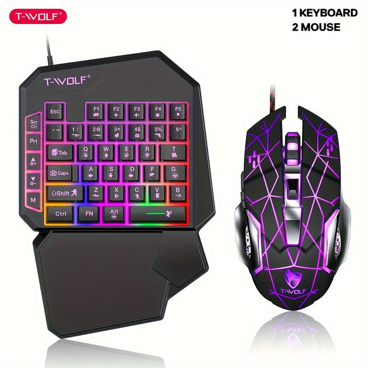 T-WOLF RGB Backlit 35 Key Portable Mini Gaming Keyboard, Ergonomically Designed Game Controller, Specially Designed for PC Players with One Handed Gaming Keyboard, Throne Left Hand Small Keyboard, Mobile Phone One Handed Keyb