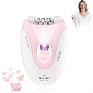 [Facial Epilator] Koina KD-214 | Cordless, Dual-Speed | 36-Tweezer Design | LED Light, Efficient | Face, Bikini, Arms, and Legs | Women | Pink & White