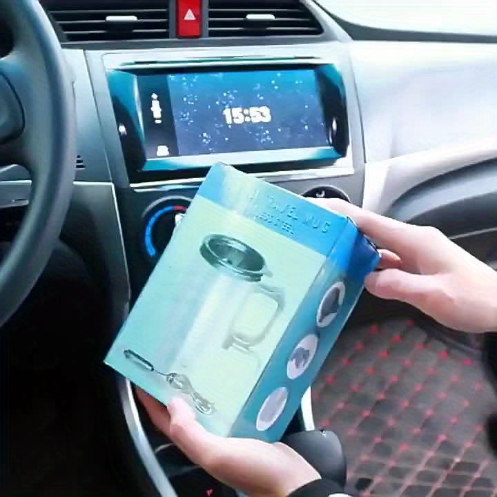 15.22oz Stainless Steel Car Heating Cup - Portable Insulated Travel Mug with 12V Cigarette Lighter, Spill-Proof Silicone Lid & Black Handle for Hot Drinks on the Go, Hot Coffee Travel Mug