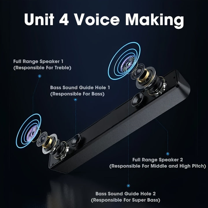 SENBOWE Compact USB-Powered Soundbar - 12.4" Stereo Desktop Speaker with Volume Control, 3.5mm Audio Plug for Computers and Laptops, Active Amplification, High-Quality Sound, No Battery Required