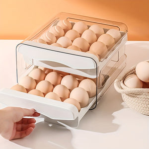 1pc Refrigerator Egg Fresh Keeping Storage Box, Double Layer Drawer Type Multipurpose Leak Proof Plastic Reusable Box, Hand Wash, for Egg Storage And Organization, Shockproof And Shatterproof Food Storage Containers, Home Kit