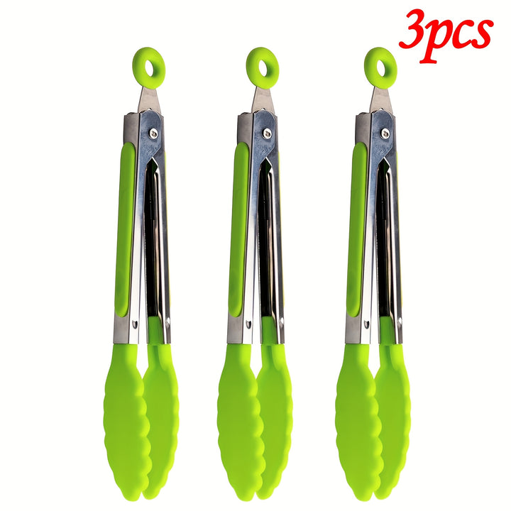 3pcs / 7pcs Kitchen Tongs, 7 Inch Small Silicone Tongs with Stainless Steel Silicon Handles and Nylon Tips, Heat Resistant Non-Stick Cooking Tongs, Mini Locking Food Tongs for Cooking Salad Grilling and Frying