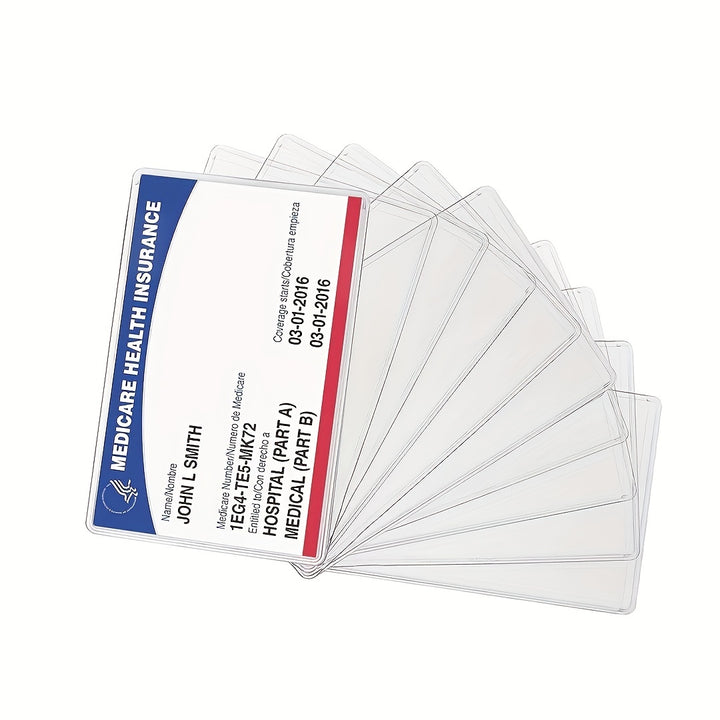 10pcs Clear PVC Water-Resistant Medicare Card Protector Sleeves, 12Mil Thick, Easy Insert Design - Transparent