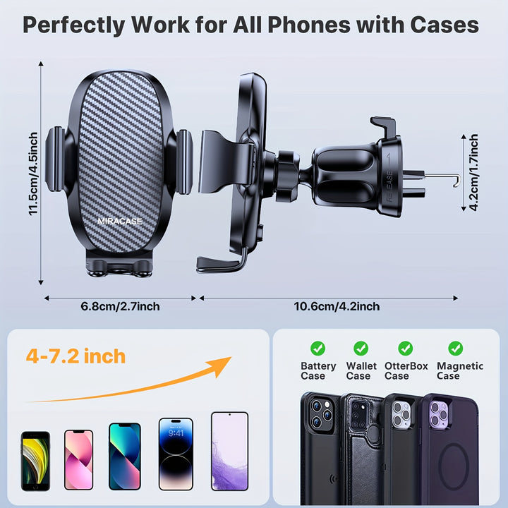 [3-in-1 Phone Holder] 3-in-1 Car Phone Holder Mount, Universal Cell Phone Holders for Your Car Dashboard Air Vent, Adjustable Car Phone Holders Fit for All Phones, By Miracase