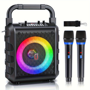 [Karaoke Speaker T18-T] Wireless Karaoke Speaker T18-T - Portable Speaker For Adult With 2 Microphone, Home Sing Karaoke Speaker PA System, DJ Lights, Recording Function