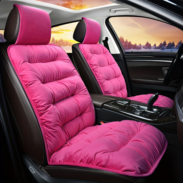 Thickened Plush Car Seat Cushion for Winter - Universal Front Single Seat Mat with Backrest - Compatible Seat Cover