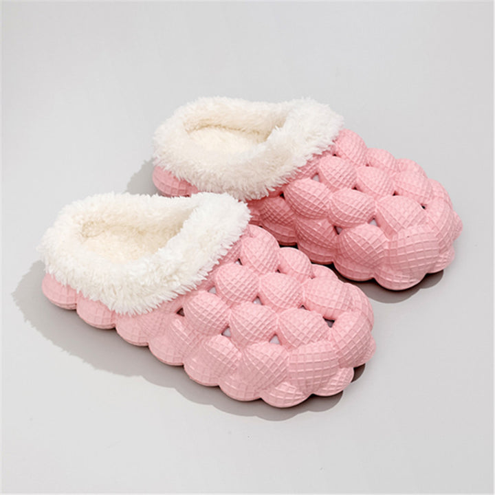 Women's Fleece Lined Bubble Slides, Non-Slip Soft Sole Warm Slippers