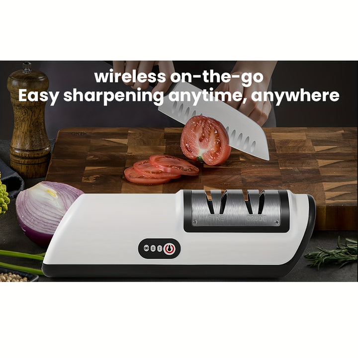 USB Rechargeable Electric Knife Sharpener - 2-Stage, Adjustable Speeds for Chef & Kitchen Knives, Fits Ceramic & Steel Blades