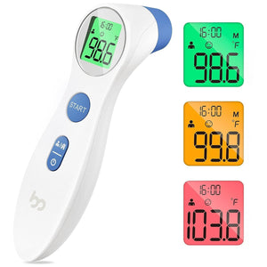 Thermomètre frontal sans contact pour adultes et enfants Thermomètre sans contact infrarouge frontal avec écran LCD à 3 couleurs et alarme de fièvre