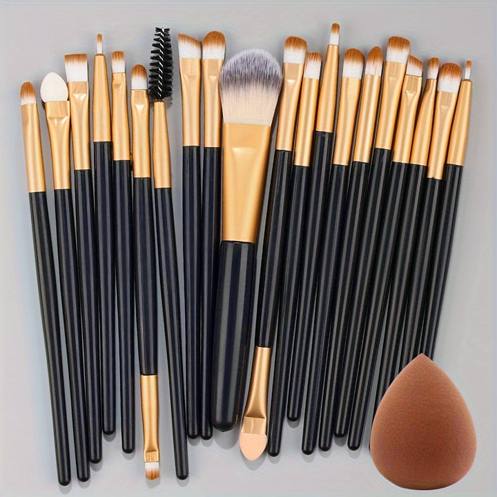 [20-Piece Luxe Makeup Brush Set] 20-Piece Hypoallergenic Makeup Brush Set with Nylon Bristles - Luxe Palm Brushes for Foundation, Blush, Eye Shadow, Eyebrow, & Lip, All Skin Types, ABS Rod - Professional & Beginner Kit, Trave