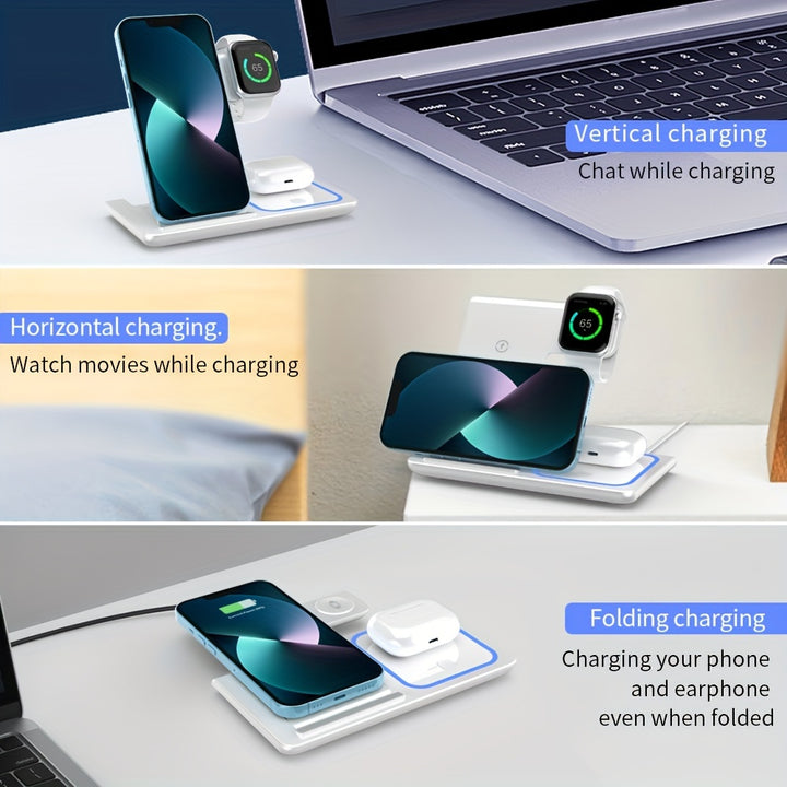 [Fast Charging Station] 3 In 1 Wireless Charging Station | 15W Fast Mag-Safe Charger Stand For IPhone16 15 14 13 12 11 X 8 Pro Max/Pro/Mini/Plus, IWatch Ultra 10/9/8 7/6/5/4/3/2 SE, AirPods 4/3/2/Pro/pro2