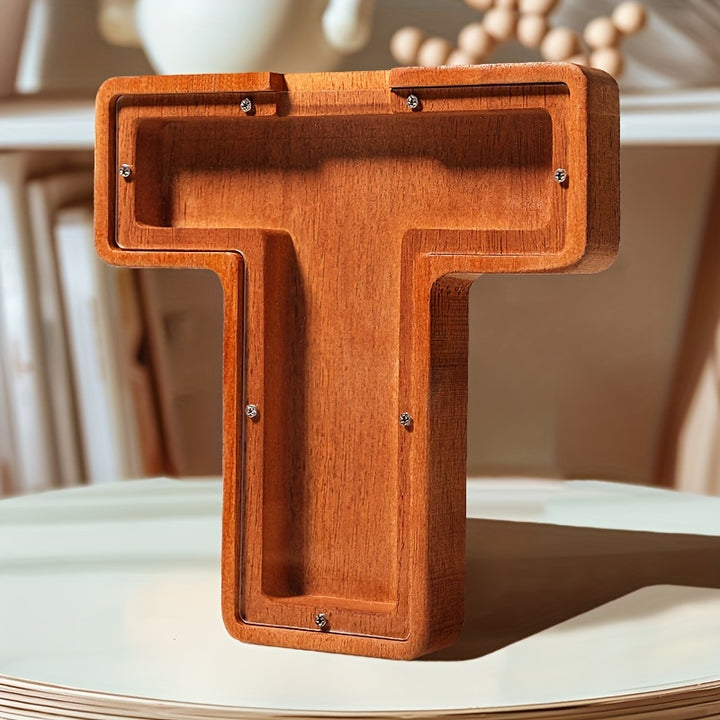 Wooden Lettered Piggy Bank, Personalized Lettered Bank, Wooden Bank 26 English Alphabet Bank, Home Decoration Children's Gifts Halloween、Christmas Gift、Thanksgiving Day easter gift