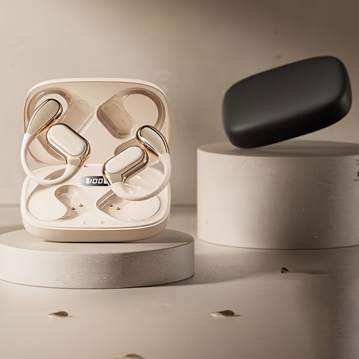 [Wireless Earbuds] High-Fidelity Wireless Earbuds with Digital Display Charging Case | Long Battery Life, Low Latency, Non-In-Ear Hook Design, Touch Volume Control, Built-in Mic, Type-C Charging, Compatible with Gaming & Mobi