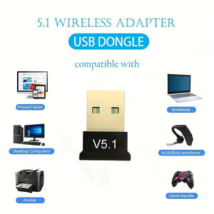 Dericam 5.1 USB Wireless Adapter Dongle, Wireless Network Adapter for PC Laptop Desktop, Compatible with Windows 11/10/8, Smartphone, Tablet, Speaker, Headset, Support Multi-Device Connection