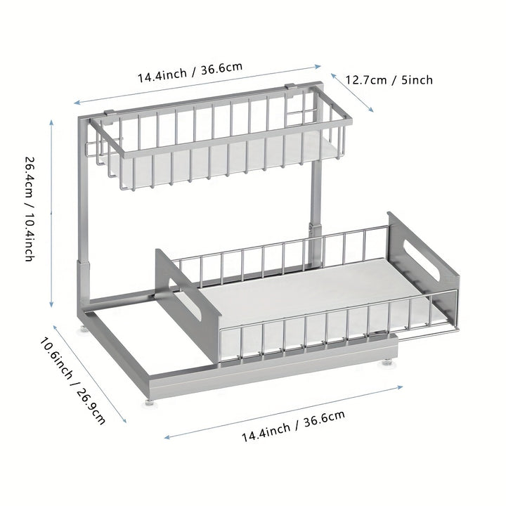 Two-Level Organizers for Under The Sink, Featuring a Sliding Pull-Out Shelf Made of Metal