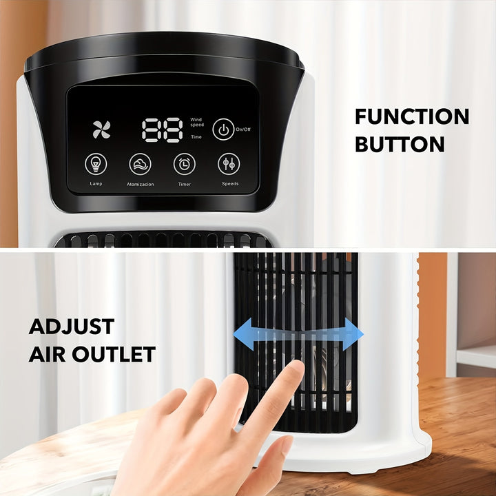 Portable 3-in-1 Air Conditioner, Humidifier & Fan - USB-Powered Cooler with Digital Display, Sleek White Design for Home & Office, Evaporative Cooling Technology, Compact & Lightweight, Portable Air Conditioner, Home Cooling
