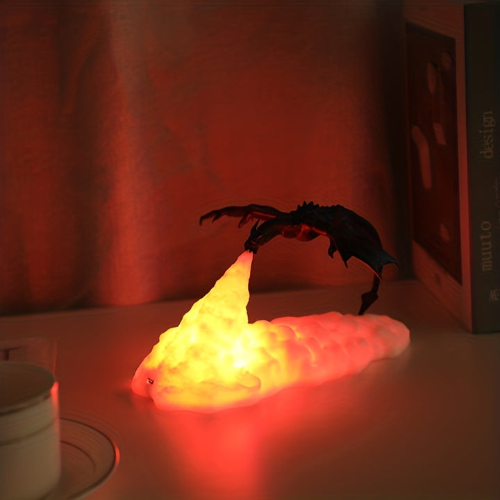 1pc Lampes Dragon de Feu, Lampes Dragon Volcan 3D Imprimées, Lumière de Nuit Lune, Lampe de Bureau Pour Chambre Bureau, Lumières de Nuit 3D Imprimées, Lumières d'Ambiance