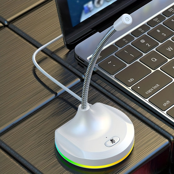 Microfono USB per computer con luci RGB colorate, microfono per videoconferenze, microfono universale per giochi, voce dal vivo, nero - 1 pz