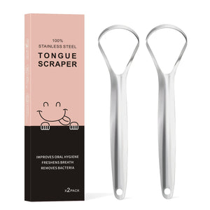 Buy 1 Get 1 Free, total of 2 pcs Premium Stainless Steel Tongue Scrapers - Effective Tongue Cleaner for Fresh Breath, Remove Bacteria, and Boost Oral Health - Easy to Use, Durable, and Portable Design for Personal Care