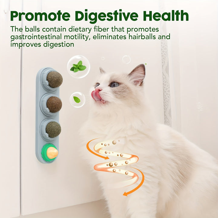 [4 Silvervine Energy Ball Toys] 4 Pet Herb Silvervine Ball Toys, Extra Cat Energy Ball, Consumable Cats Lick Kitten Chew, Teeth Cleaning Dental Wall Treats, Concentrated Flavor for All Breeds