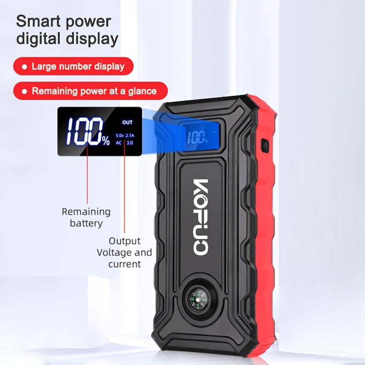 KOPUO Portable Power Supplies Professional Diesel Dual Start Car Starter With LCD Display 2 USB Interface, 1 Iype-c Interface For Emergency Power Supply, With Compass Three Mode LED Lights, Perfect Gift For Drivers