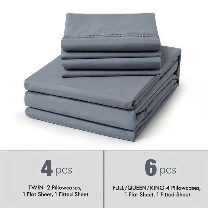 Ensemble de draps 6 pièces à poches profondes - Ensemble de draps de luxe ultra doux et lavable en machine - Draps brodés résistants au rétrécissement et à la décoloration