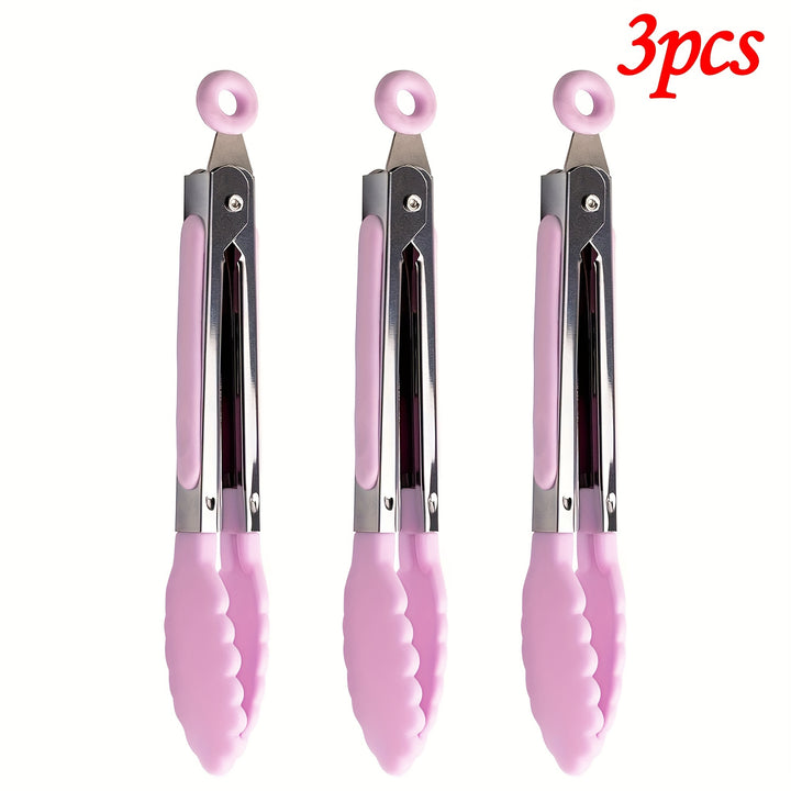 3pcs / 7pcs Kitchen Tongs, 7 Inch Small Silicone Tongs with Stainless Steel Silicon Handles and Nylon Tips, Heat Resistant Non-Stick Cooking Tongs, Mini Locking Food Tongs for Cooking Salad Grilling and Frying