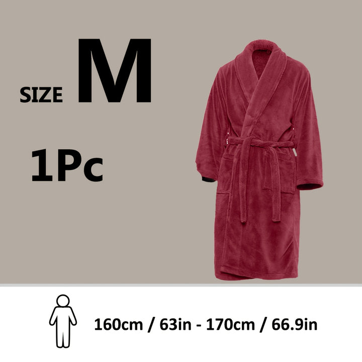 Unisex Extra Warm Coral Fleece Bathrobe Mens and Women Adult Robes for Your Bathroom Bedroom Shawl Collar Robes