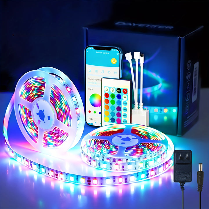 25/50/53/100/130/200ft Extra Long Smart LED Strip Lights, RGB LED Lights with App And Remote Control, Timing&dimmable, Music Sync Color Changing Lights, DIY