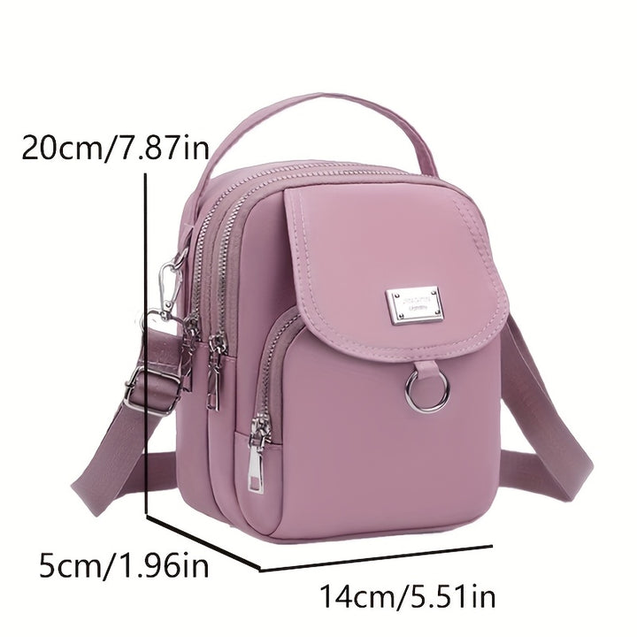 Lightweight Nylon Women's Crossbody Bag - Casual Mini Handbag with Multiple Zip Compartments, Detachable Shoulder Strap, Available in Lavender, Black, Dark Purple, Teal, Brown, Royal Blue