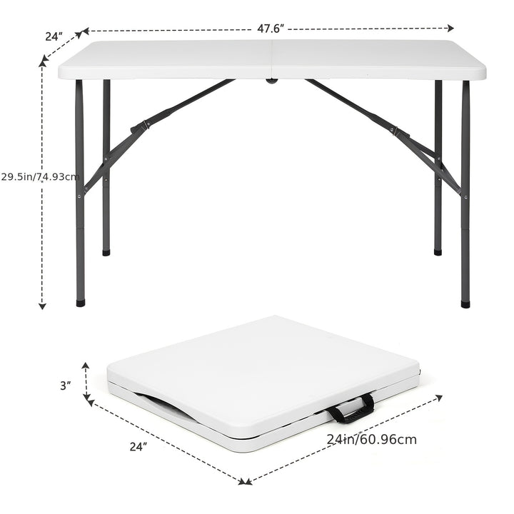 Table pliante en plastique 4ft/6ft, table à manger portable intérieure extérieure avec poignée de transport, verrous - Blanc