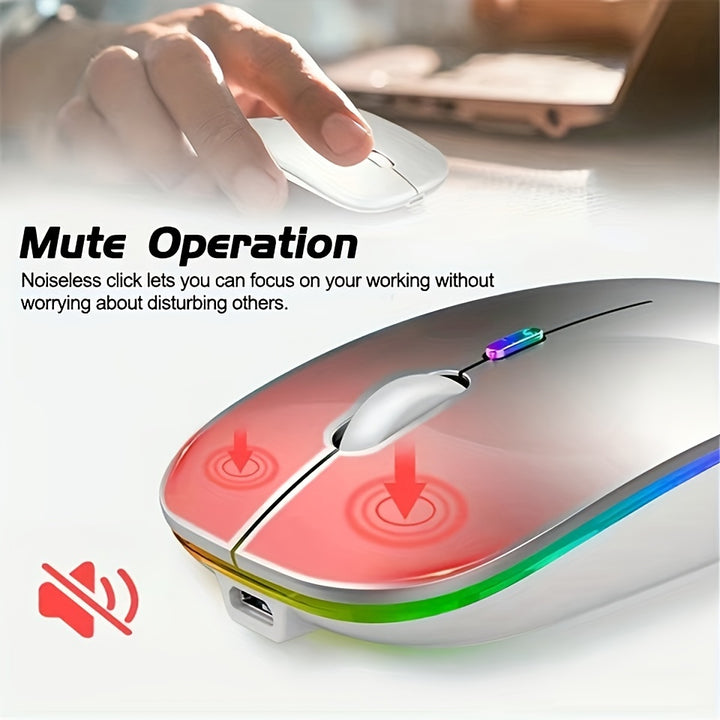 Wireless Mouse, LED Dual-Mode Rechargeable Silent Ultra-Thin Laptop Mouse, Ergonomically Designed, Portable Dual-Mode Computer Mouse, Suitable for Laptops, Desktops, Tablets, Mobile Phones, Mac, BalanceFit