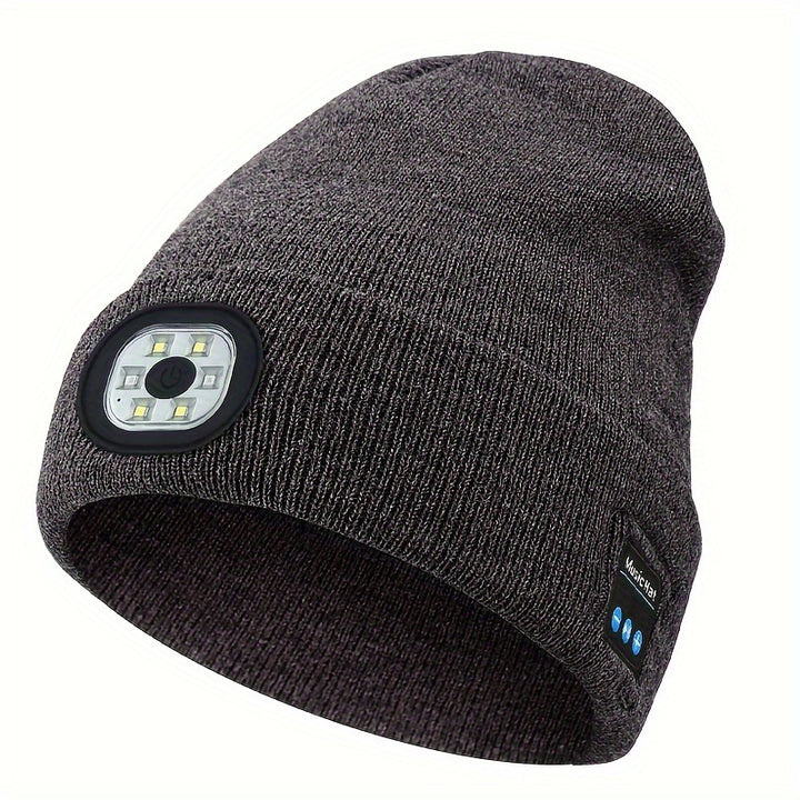 Gorro Sem Fio com Fones de Ouvido Integrados, Boné com Lanterna Recarregável por USB, para Atividades de Fitness ao Ar Livre no Inverno e Atividades Noturnas como Camping, Corrida, Esqui e Montanhismo, Presente de Natal Perfeito para Homens e Mulheres