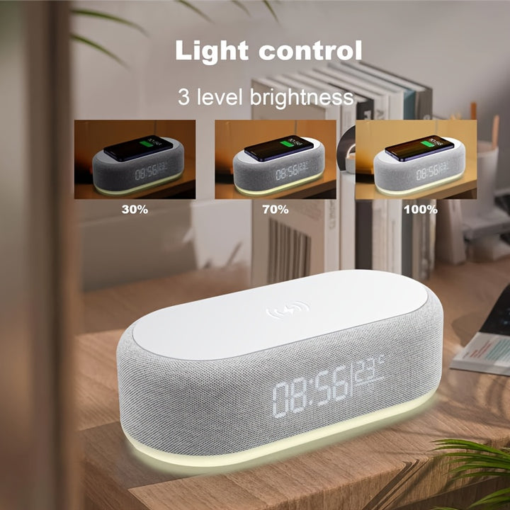 Wireless Charger Time Alarm Clock LED Light Thermometer Earphone Phone Chargers Fast Charging Dock Station for iPhone 16 15 14 13 12