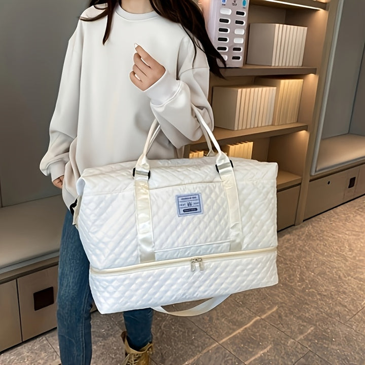 Large Capacity Water-Resistant Travel Duffle Bag - Fashionable Polyester Gym Yoga Tote with Adjustable Strap, Zipper Closure, Polyester Lining - Hand Washable