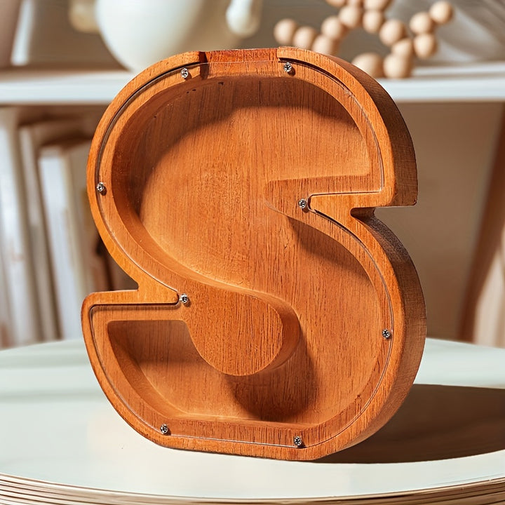 Wooden Lettered Piggy Bank, Personalized Lettered Bank, Wooden Bank 26 English Alphabet Bank, Home Decoration Children's Gifts Halloween、Christmas Gift、Thanksgiving Day easter gift