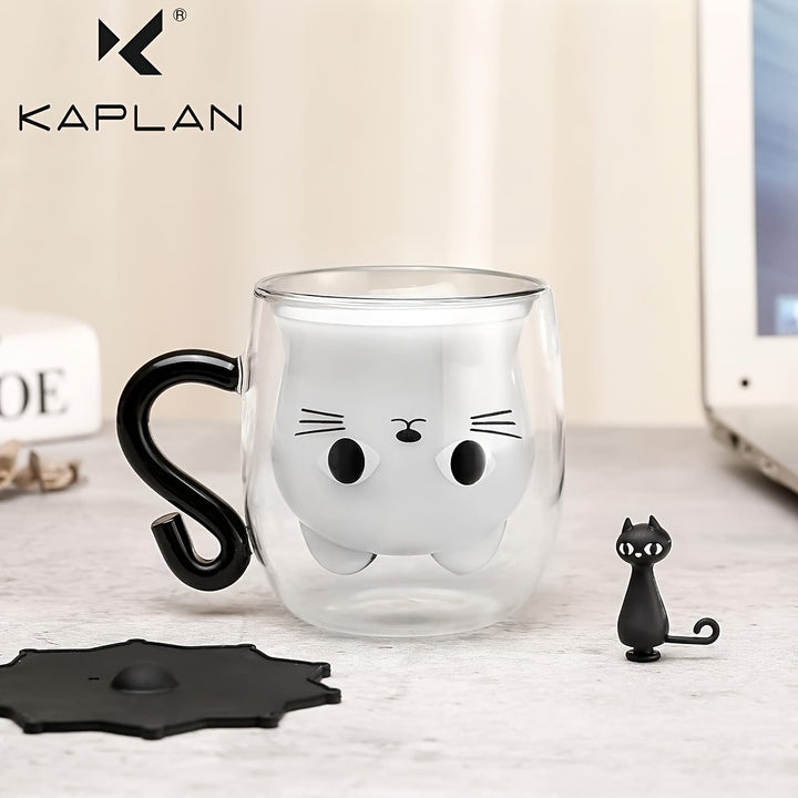 Charming Cat-Themed 9oz Glass Mug - Double Wall Insulated, Lead-Free Borosilicate Coffee Cup with Handle - Perfect Gift for Cat Lovers, Women, Teachers & Friends Cat Mug