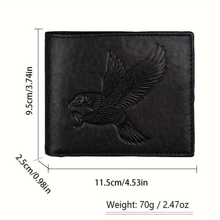 Eagle Embossed Men's Wallet with RFID Blocking Technology - Genuine Top Layer Cowhide Leather Casual Coin Purse with Large Capacity