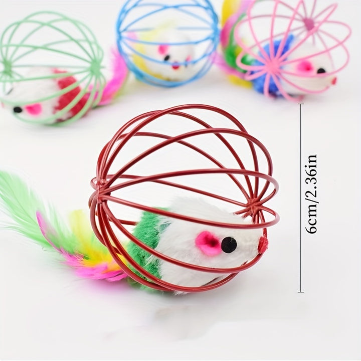 Amusing, Interactive Cat Toy with Real Feather Tail - Cage Mouse Teaser for Endless Fun, Durable Fabric Material Cat Interactive Toys