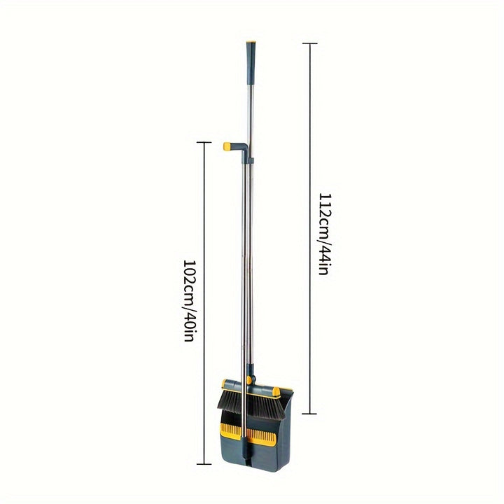1 conjunto, Conjunto de Vassoura e Pá de Lixo Combinado, Cabo de Aço Inoxidável Reforçado, Rotativo e Dobrável, Vassoura de Cerdas Macias e Duráveis, Plástico, Materiais de Limpeza para Interior, conjunto de vassoura e pá de lixo, armazém local, doméstico