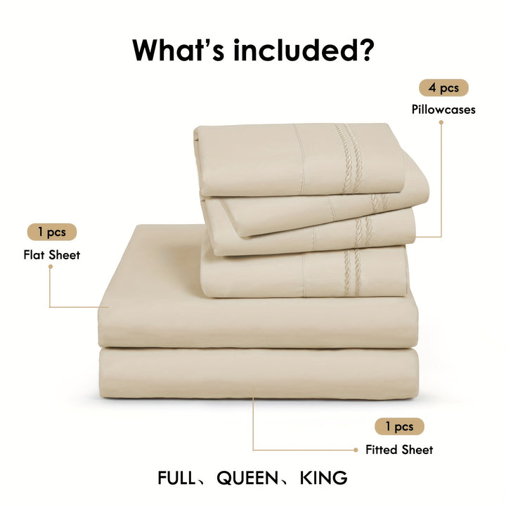 Ensemble de draps 6 pièces à poches profondes - Ensemble de draps de luxe ultra doux et lavable en machine - Draps brodés résistants au rétrécissement et à la décoloration