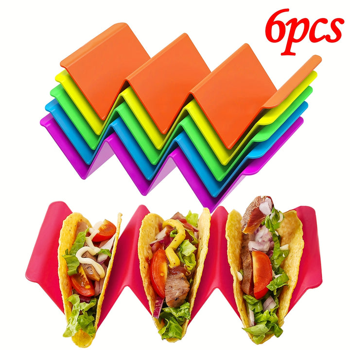 1pc/6pcs Colorful Taco Holder Stands - Premium Large Taco Tray Plates Holds Up To 3 Or 2 Tacos Each, PP Health Material Very Hard And Sturdy, Dishwasher & Microwave Safe